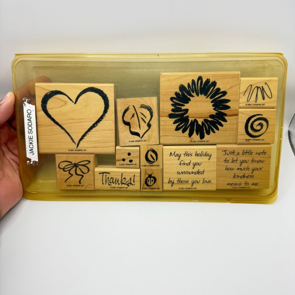 Stampin Up Simple Sketches 2001 Wood Mounted Rubber Stamp Set 12pc Heart Floral